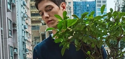 Mann tr&auml;gt gr&uuml;ne Pflanze in der Stadt